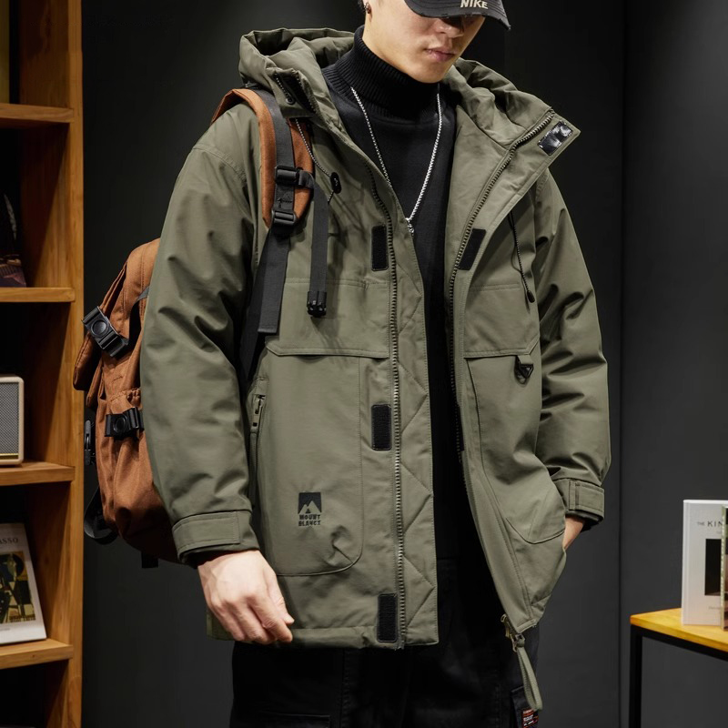 冬季90白鸭绒连帽工装羽绒服男户外防风宽松潮牌防寒保暖冲锋外套