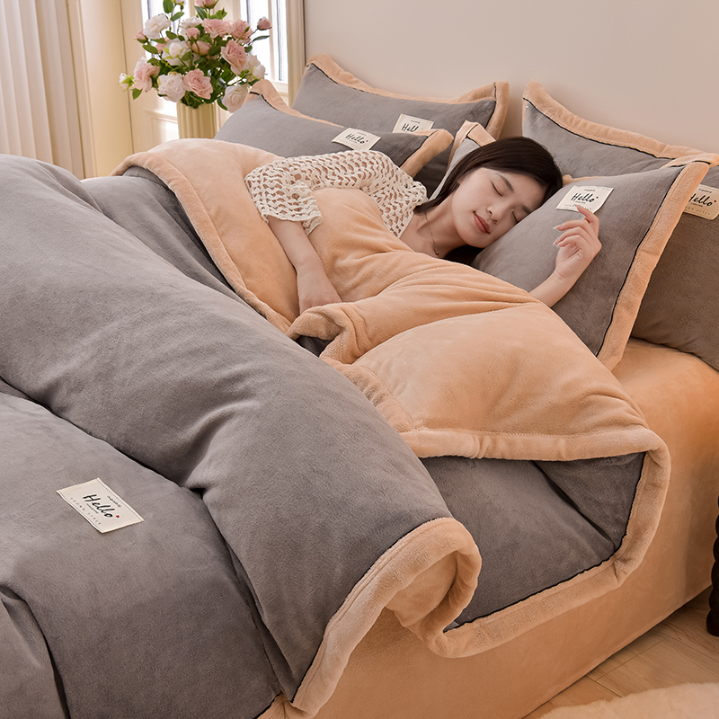 博洋家纺法兰绒牛奶绒四件套加厚双面绒保暖枕被套床笠单双人床品