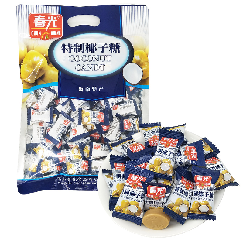 春光海南特产特制椰子糖400克袋水果硬糖椰汁喜糖休闲零食小吃cg 