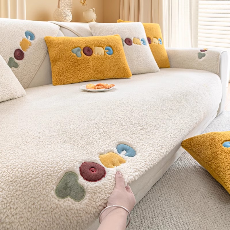 洱峰秋冬加厚羊羔绒沙发垫冬季毛绒坐垫固定防滑沙发套罩2024新款
