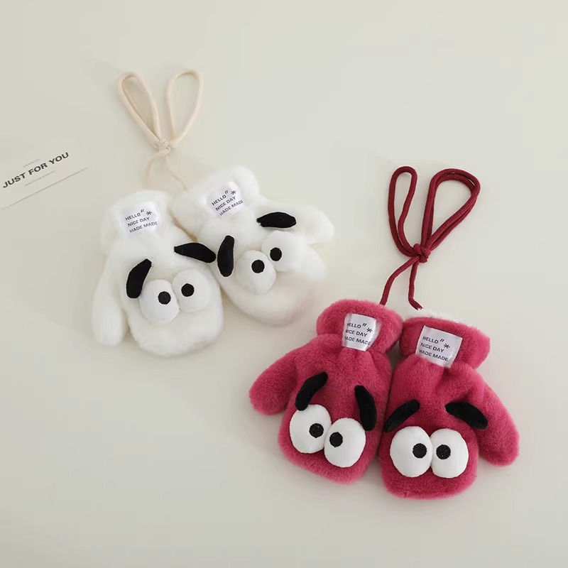 儿童手套冬季保暖全包手指挂脖加绒加厚防风防冻男童女童女孩包指