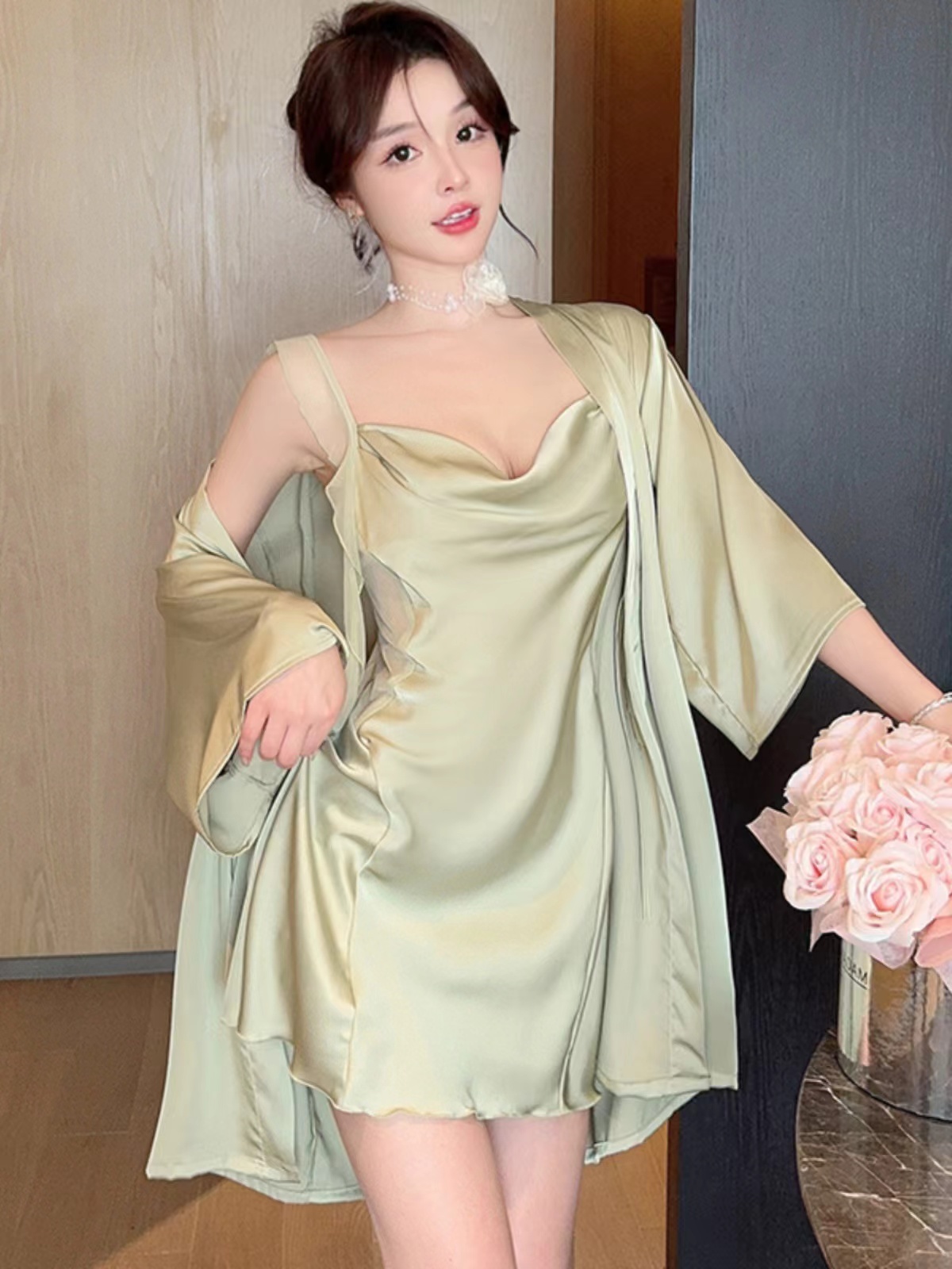 【出水芙蓉】高级感休闲冰雪丝家居服韩版蕾丝性感轻奢睡衣睡裙