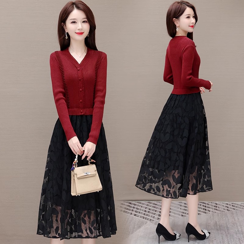 假两件连衣裙2024年新款女中年妈妈洋气高贵时尚减龄高端针织裙子