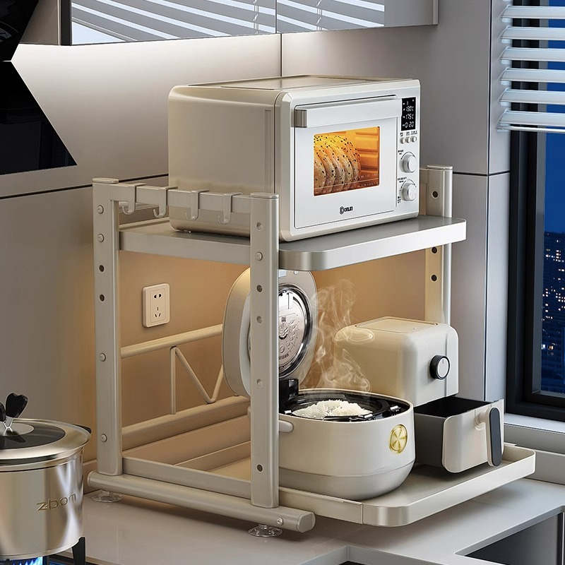 优勤电饭煲置物架厨房多功能放烤箱锅架台面抽拉式微波炉收纳架子