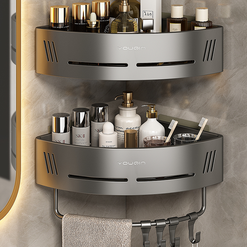 枪灰浴室三角置物架免打孔壁挂厕所卫生间墙上收纳架洗漱台挂架子