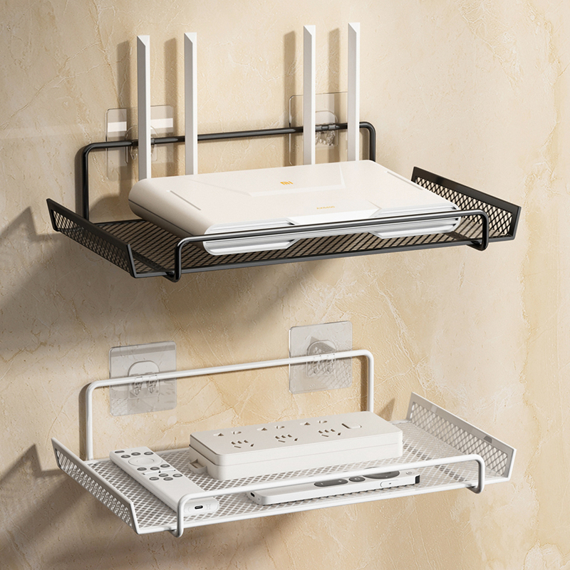 路由器放置架电视机顶盒置物架墙上免打孔墙壁托架wifi收纳盒支架