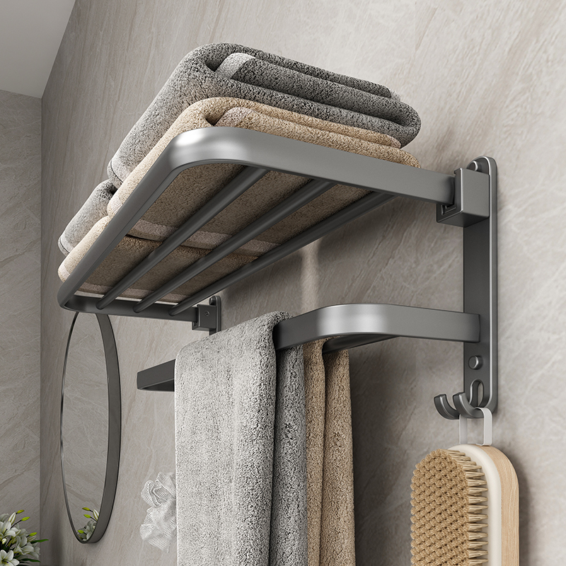 太空铝折叠毛巾架免打孔卫生间浴室置物架壁挂式洗手间厕所浴巾架