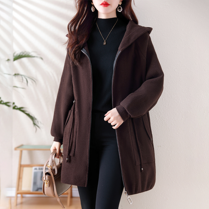 休闲针织毛呢外套女早秋季加厚2025新款宽松大码收腰显瘦呢子大衣