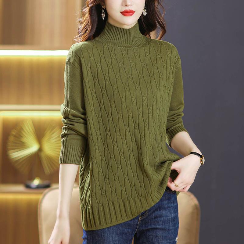 麻花毛衣秋冬宽松200斤胖mm冬装上衣显瘦遮肚子打底衫洋气半高领
