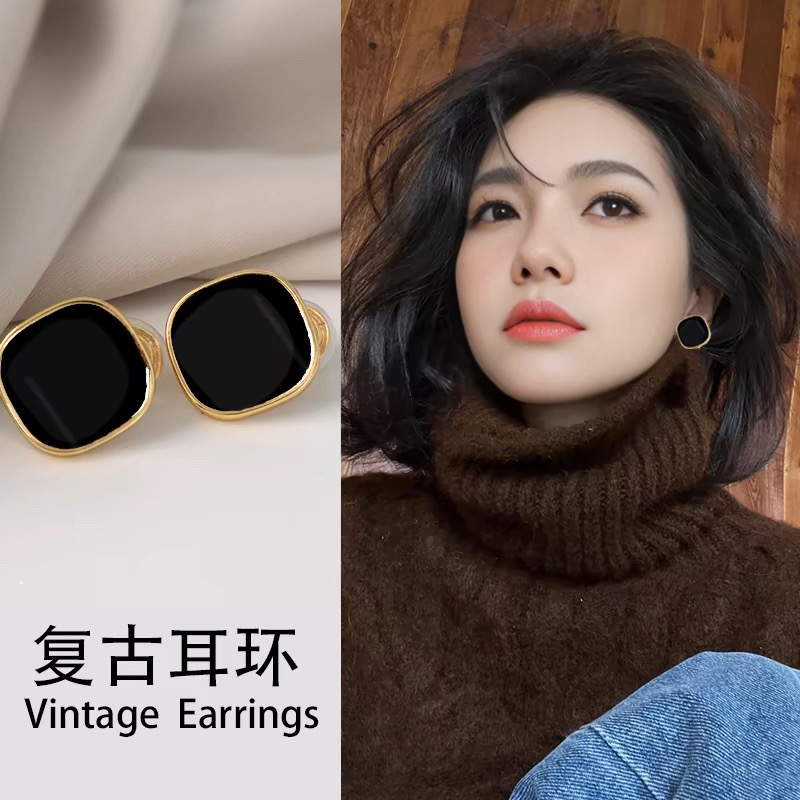 925银耳饰 复古气质百搭方形耳钉简约秋冬耳饰高级感轻奢气质耳环