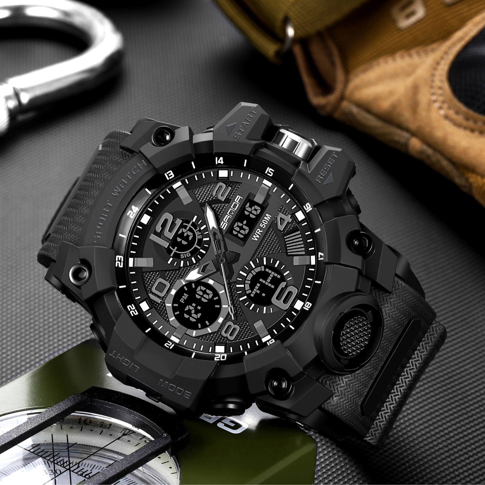 军工三防手表男士多功能双显夜光手表户外男孩男款潮流炫酷男表