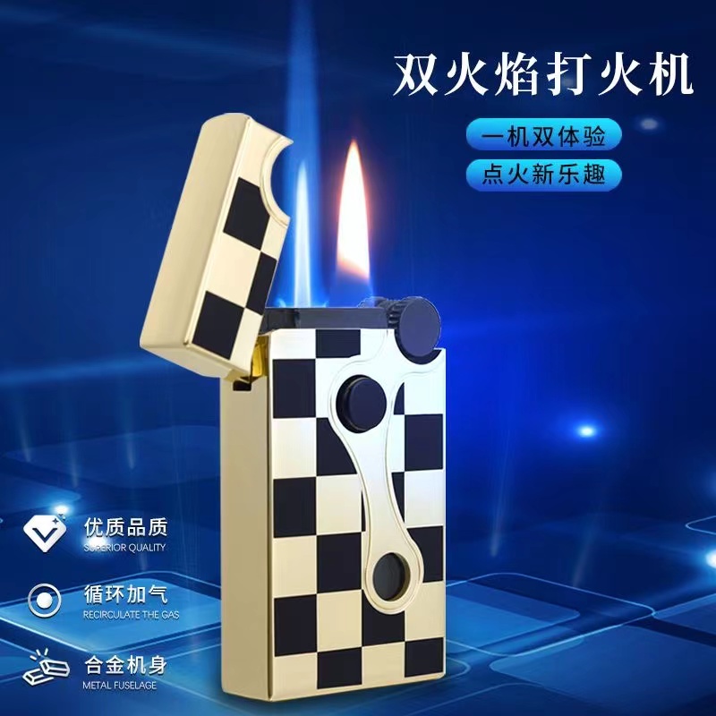 新潮流个性砂轮充气双火切换明火直冲防风充气打火机送男友礼品