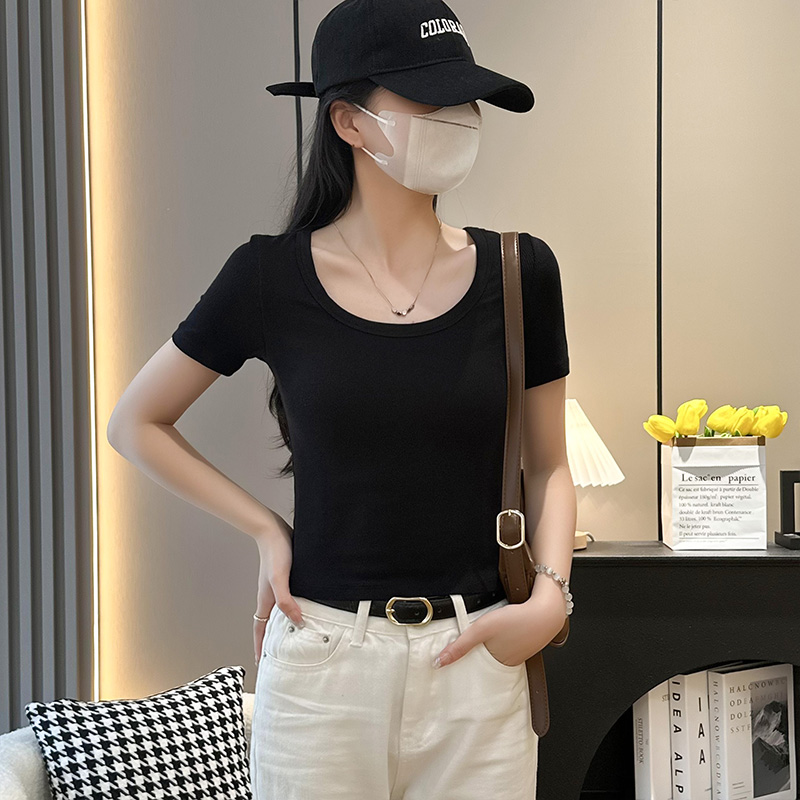 2025新款基础圆领简约显瘦百搭女士短袖t恤修身螺纹冰感春夏上衣