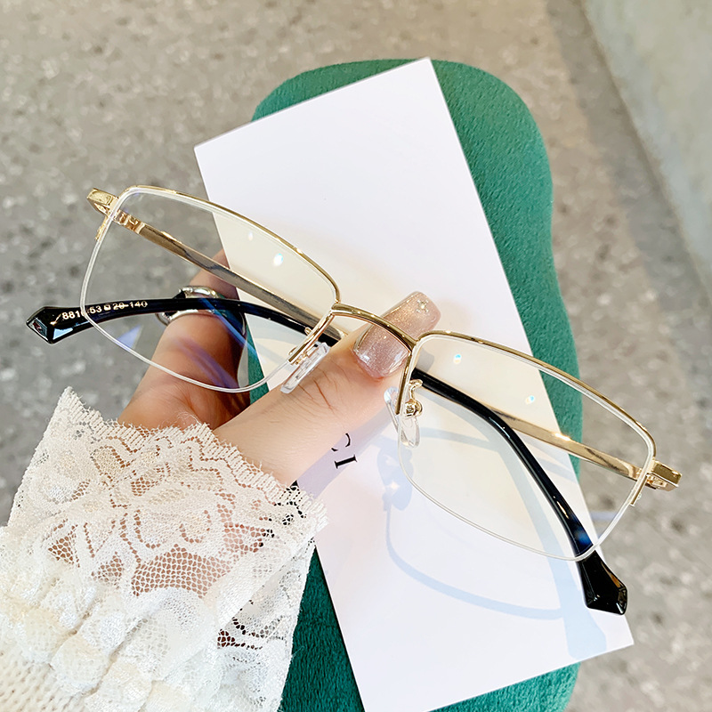 新款防蓝光黑色金丝钛合金女半框镜框方框复古近视眼镜架男款超轻