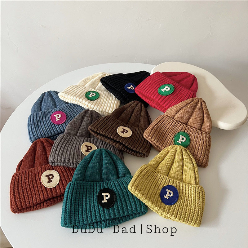【A+童品专属】儿童帽子尖尖时尚毛线帽 P字母大版卷边宽边毛线帽
