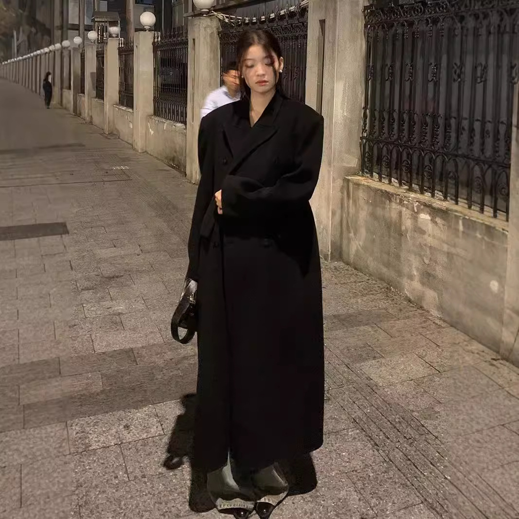 双面羊绒小蛮腰双面羊毛大衣女秋冬新款收腰垫肩西装领正肩毛呢套