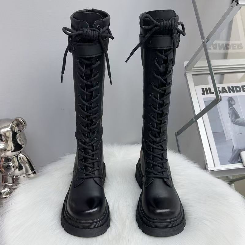 显瘦厚底粗跟弹力靴女不过膝百搭增高机车长靴时尚时尚长筒瘦瘦靴