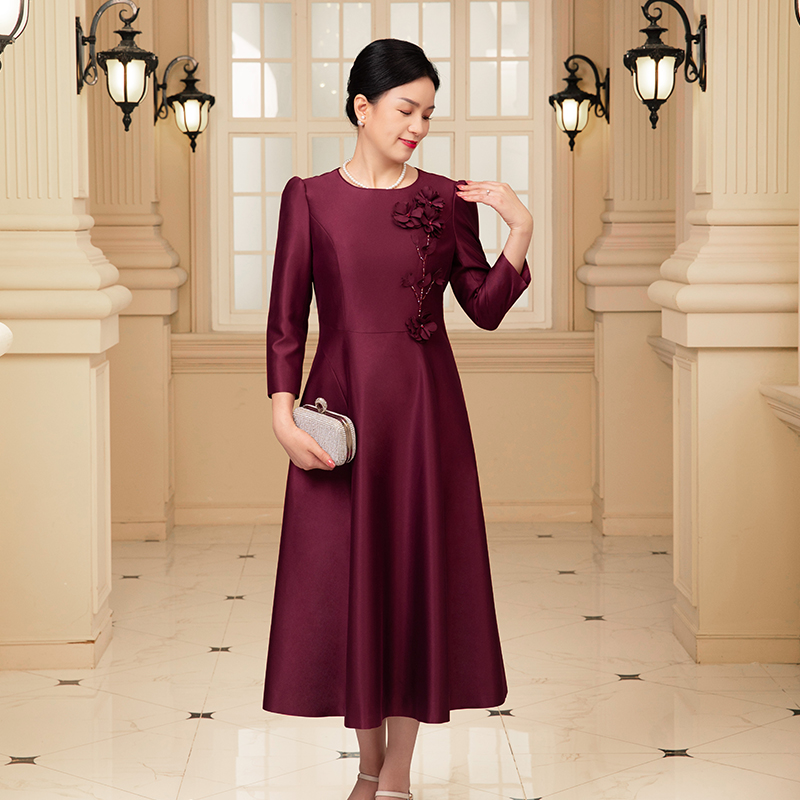 Rufei如翡 年轻喜婆婆时尚晚礼服高端婚宴礼服优雅气质长款连衣裙