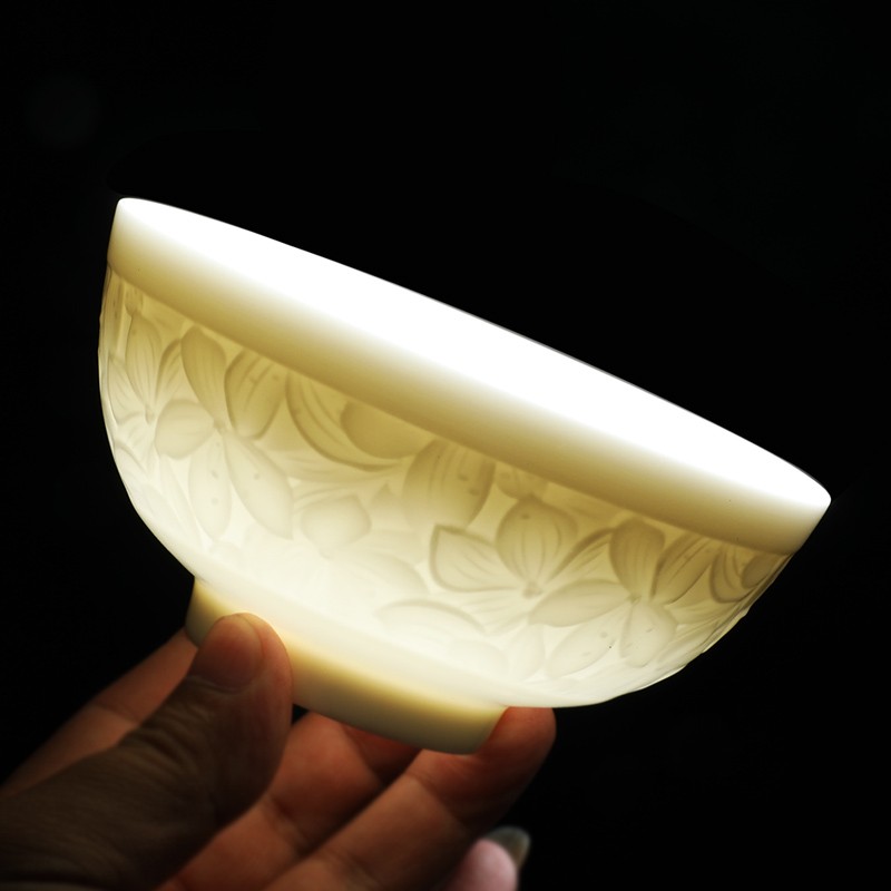 御凡餐具陶瓷碗碟二级微瑕中式家用浮雕纯色大号汝窑雕刻白瓷