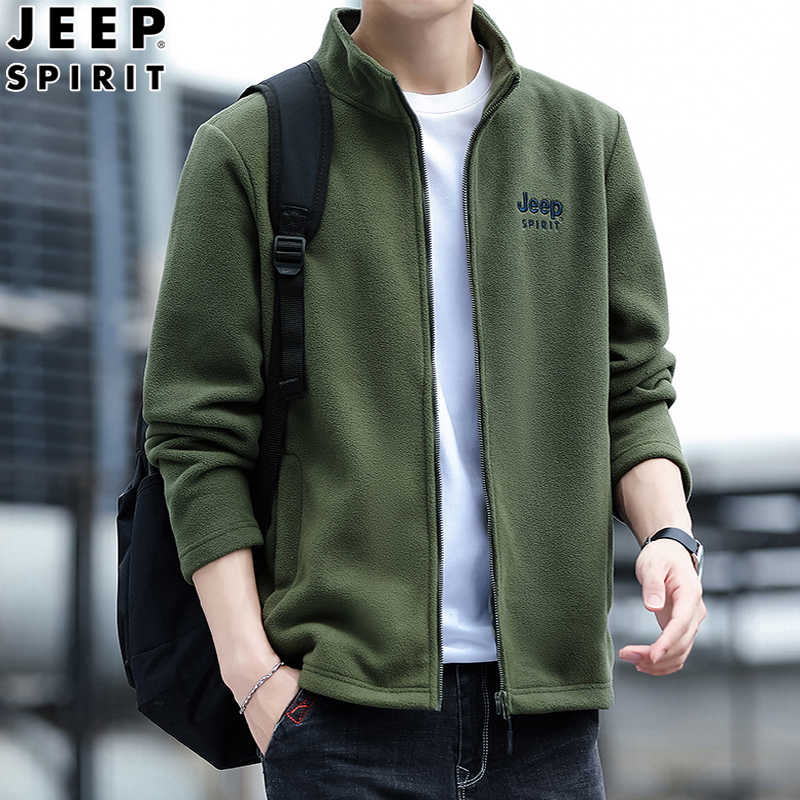 JEEP吉普加绒卫衣男士秋冬季摇粒绒加厚保暖外套特大码抓绒男上衣