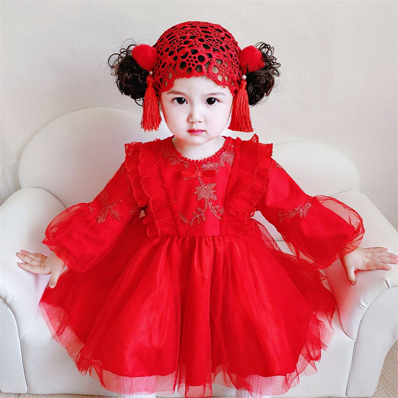 女童秋冬装洋气时髦连衣裙女宝宝周岁生日礼服加绒周岁礼服公主裙