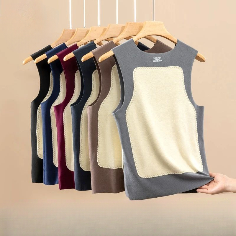 【护肚护背护腰】男士加绒加厚贴片保暖背心无痕磨绒打底坎肩马甲男