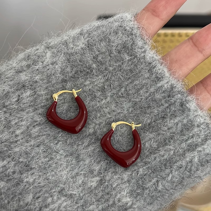 铜合金耳饰 复古安可拉红金属几何耳环女小众设计高级感秋冬耳饰