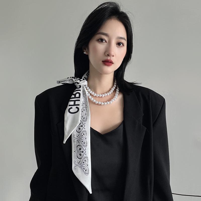 法式复古春夏气质项链丝巾女锁骨链丝带韩版装饰绑发带小领巾飘带
