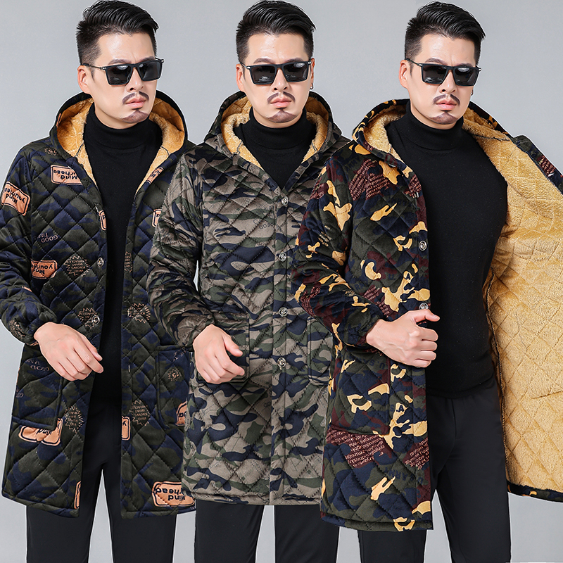 棉服加绒加厚罩衣男士冬季新款外套耐脏防污保暖工作服中长款棉衣