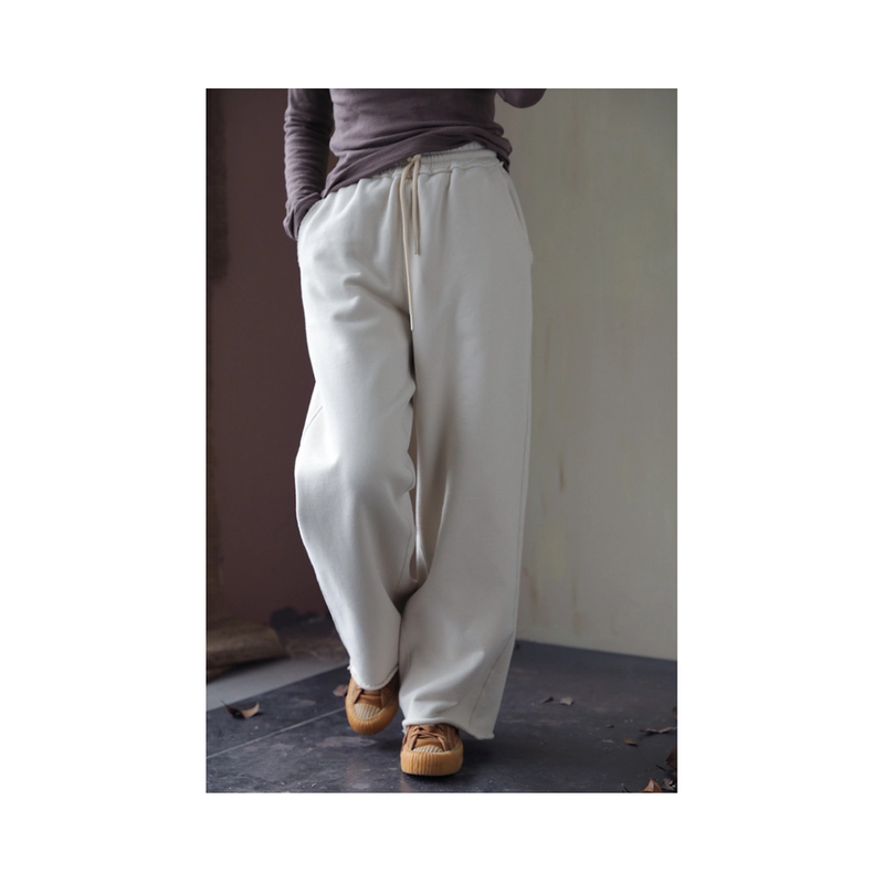 【燃冬】秋冬厚实棉软糯加绒针织布松紧腰休闲长裤卫裤女21198