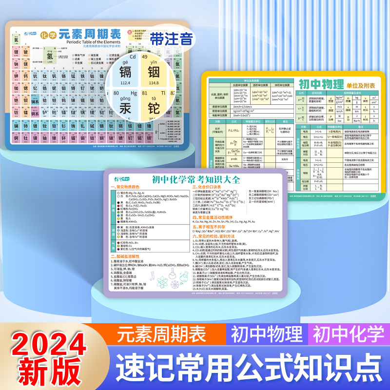 【抢！推荐三张】2024新版初中化学注音元素周期表物理化学公式大全