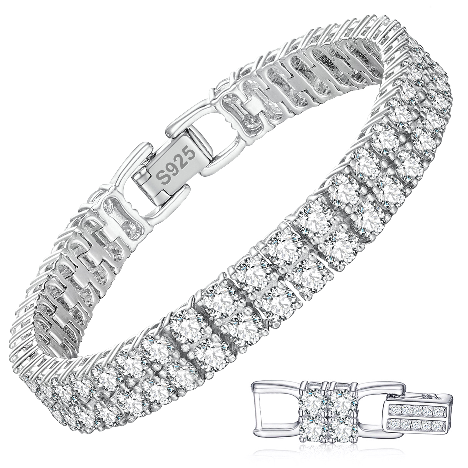 925银莫桑石手链 高端轻奢双排10分莫桑钻满钻925银小众告白礼