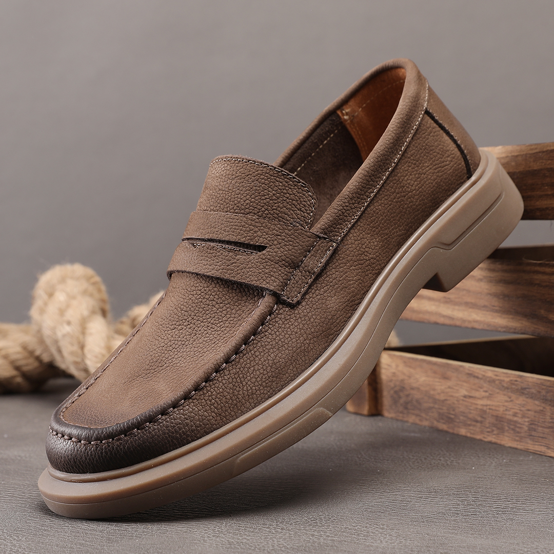 2025新款磨砂皮英伦绅装休闲鞋男牛皮舒适懒人一脚蹬豆豆乐福鞋
