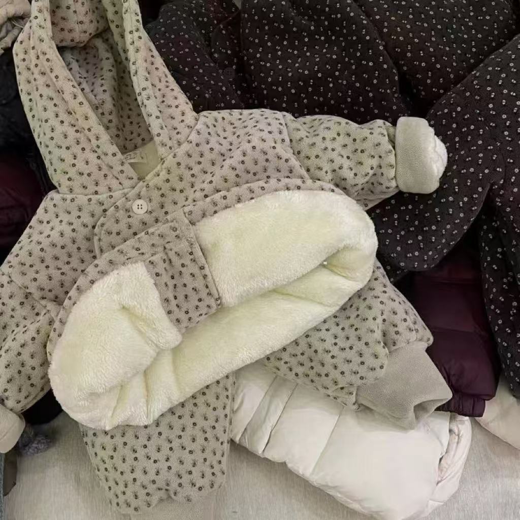 女童加厚套装冬季2025碎花儿童冬洋气夹棉宝宝加绒棉服两件套002