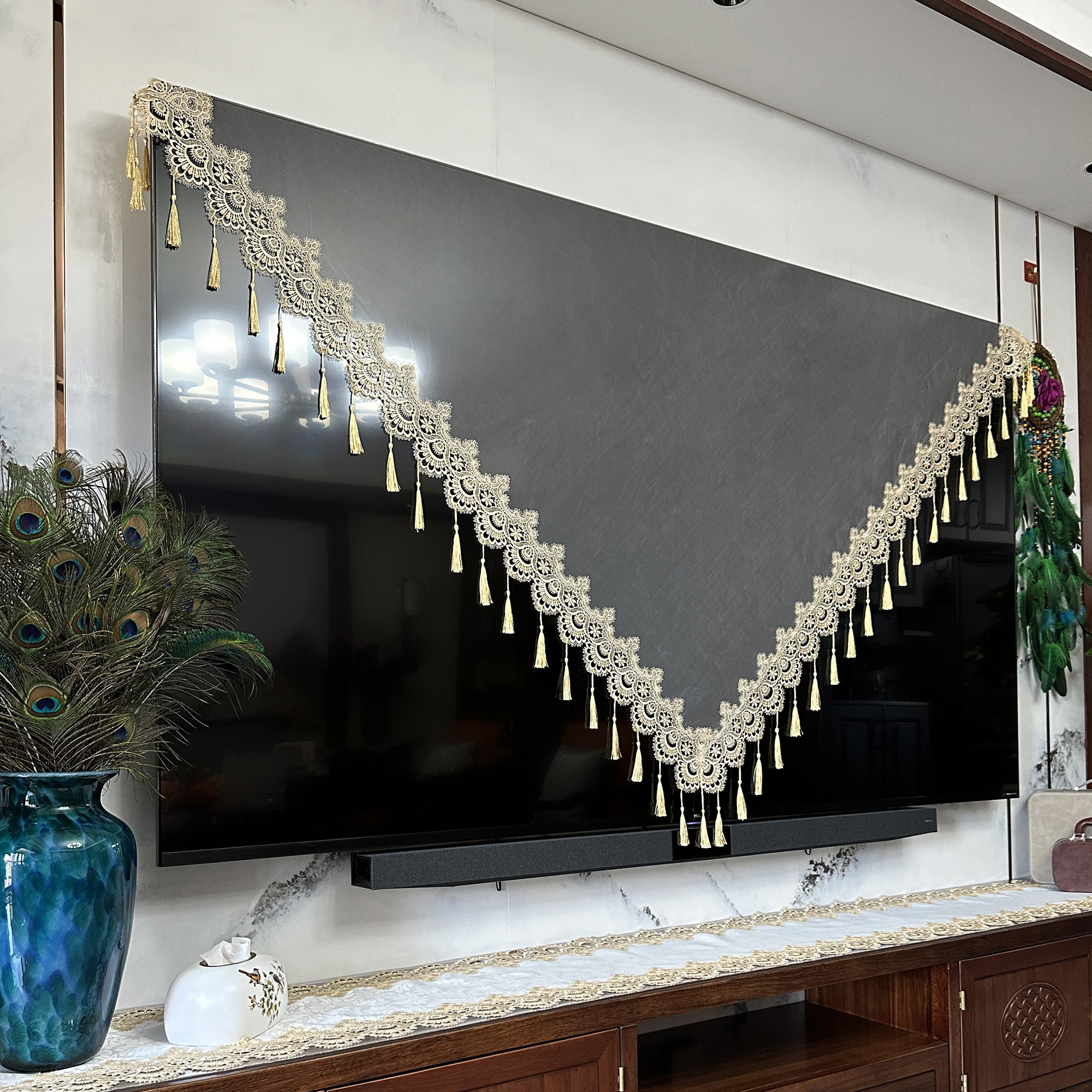 【丽姐专属】新款热销电视盖巾挂墙液晶电视网纱蕾丝防尘罩装饰防尘