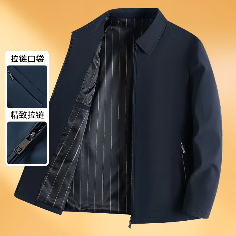 春秋季爸爸翻领行政夹克休闲外套男士中年宽松商务舒适中老年男装