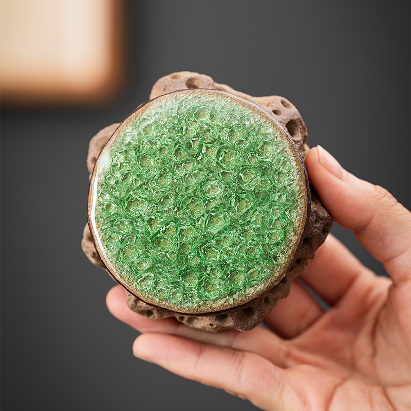 手作太湖石盖置茶道功夫茶具实心盖子紫砂壶盖陶瓷壶盖托星空盖置