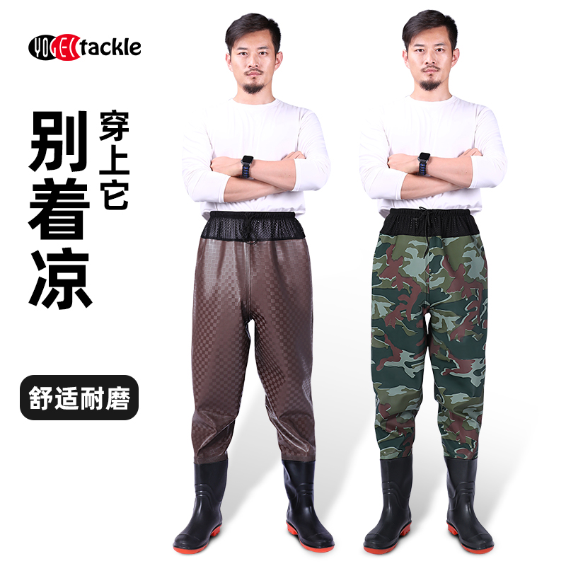 齐腰下水赶海涉水服雨雨鞋一体水库半身皮叉连体下水裤男款