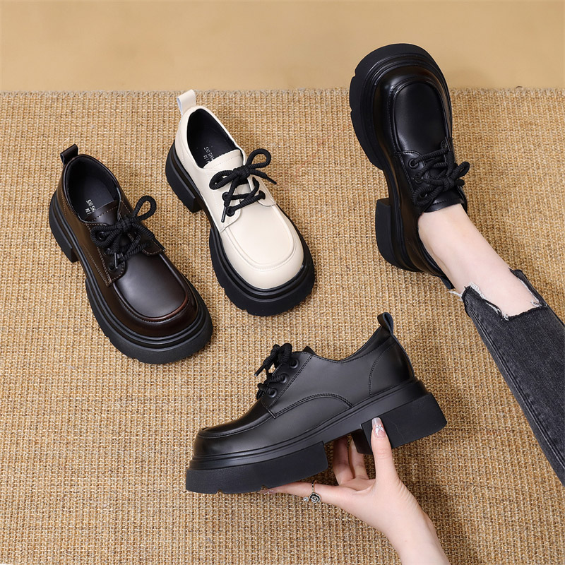 软皮乐福鞋女鞋2025新款春季英伦风炸街厚底棉鞋小个子增高小皮鞋
