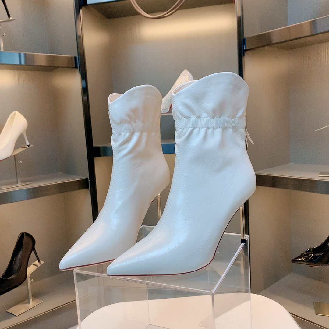 2025年秋冬新款性感时装靴网红法式高跟靴女金属细跟短靴女靴2520