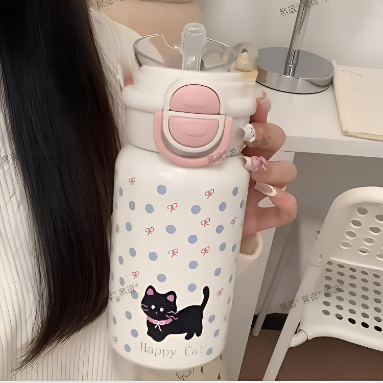 小猫杯子可爱大容量保温杯女生高颜值水杯双饮316不锈钢吸管杯子