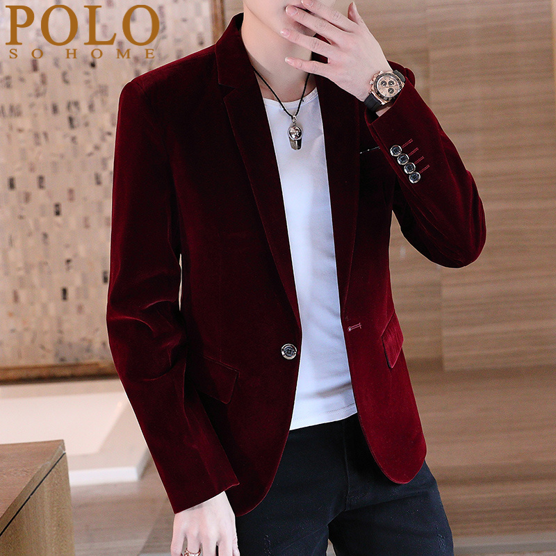 保罗男士休闲金丝绒西装男韩版修身金丝平绒小西服单件上衣外套潮