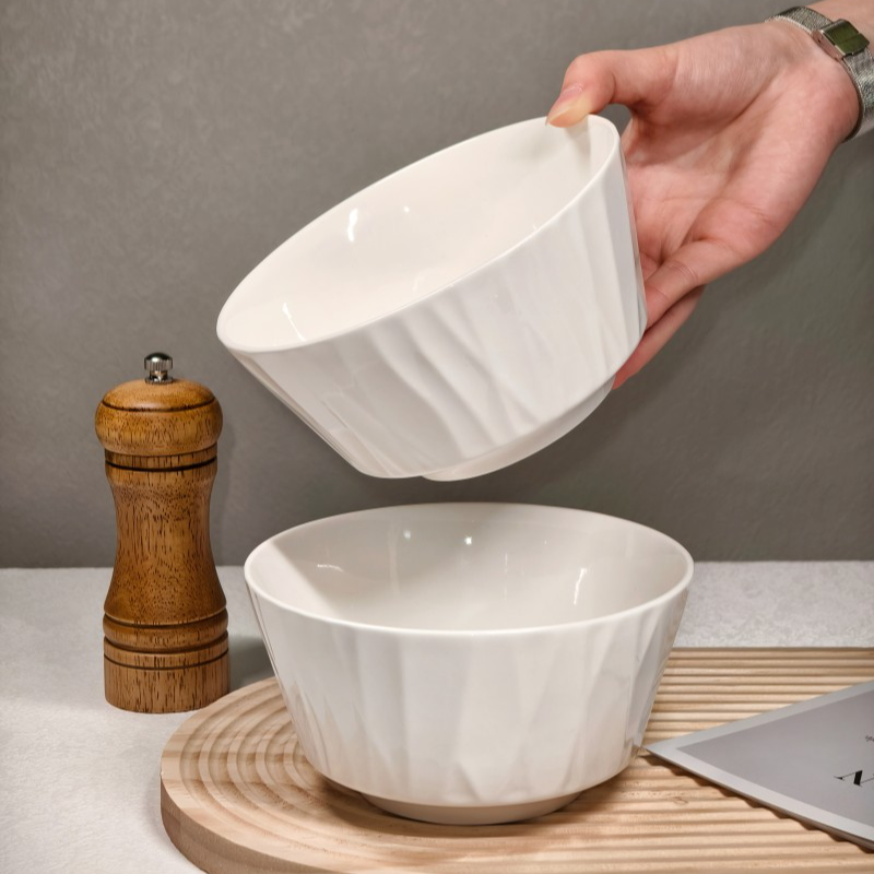 【6只装】6英寸白莹玉琉璃面碗北欧简约风釉下彩安全健康碗碗具套装