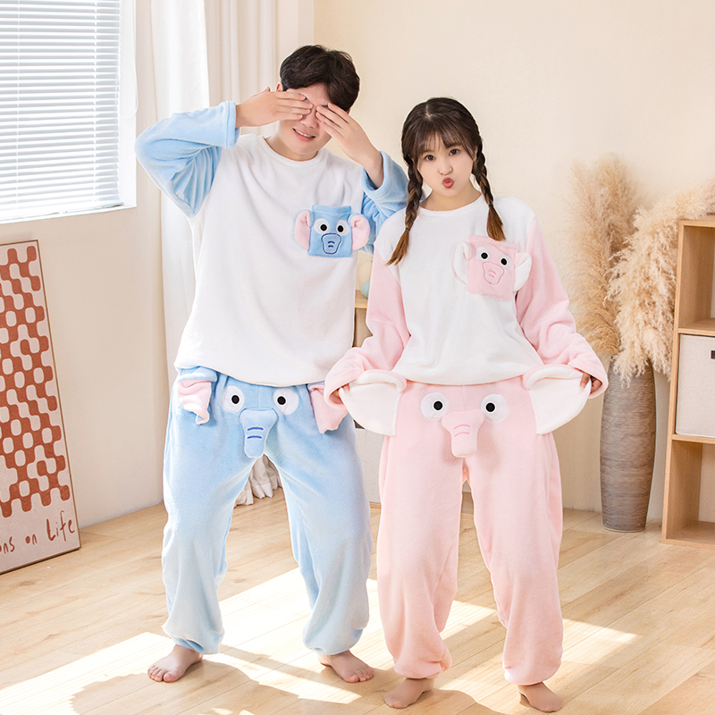 清仓大象睡裤睡衣套装飞天小飞象秋冬大象吱吱叫长袖情侣休闲宽松