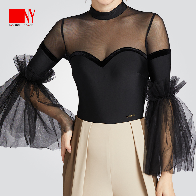 NY22242S纳艺金盏花女士上衣国标舞摩登专业舞蹈服喇叭半袖练功服