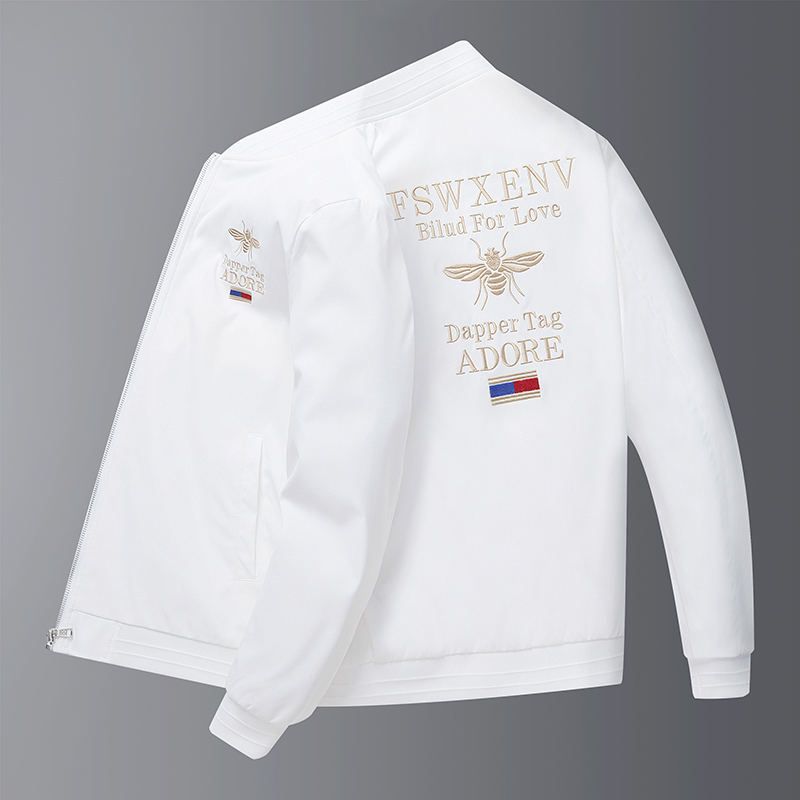 春季男装新款刺绣小蜜蜂夹克时尚潮流免烫拉链青年夹克外套