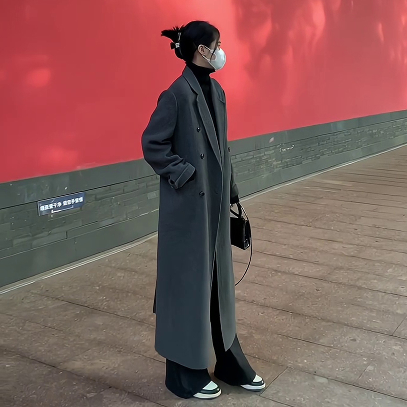 羽绒服内胆灰色毛呢大衣女冬季新款90白鸭绒正肩加厚西装呢子外套