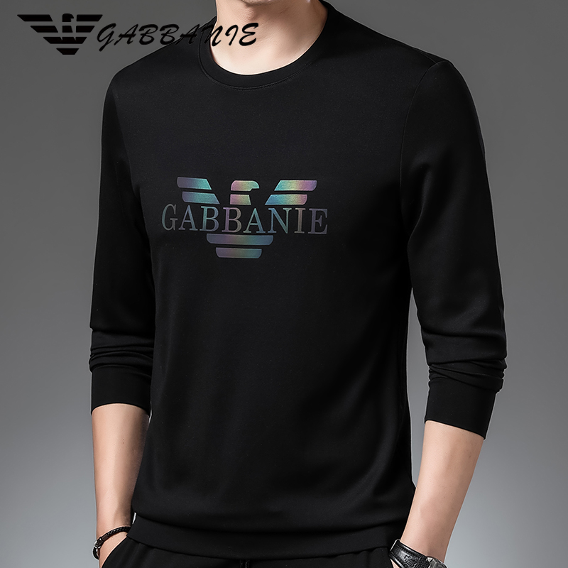 专柜正品男士卫衣圆领宽松长袖T恤2024年秋冬季新款加绒打底衫