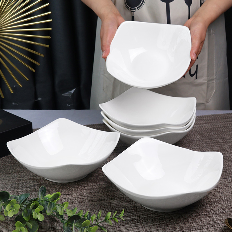 【6只装】如意盘子四角碗沙拉碗翘脚碗创意家用陶瓷釉下彩无铅无汞