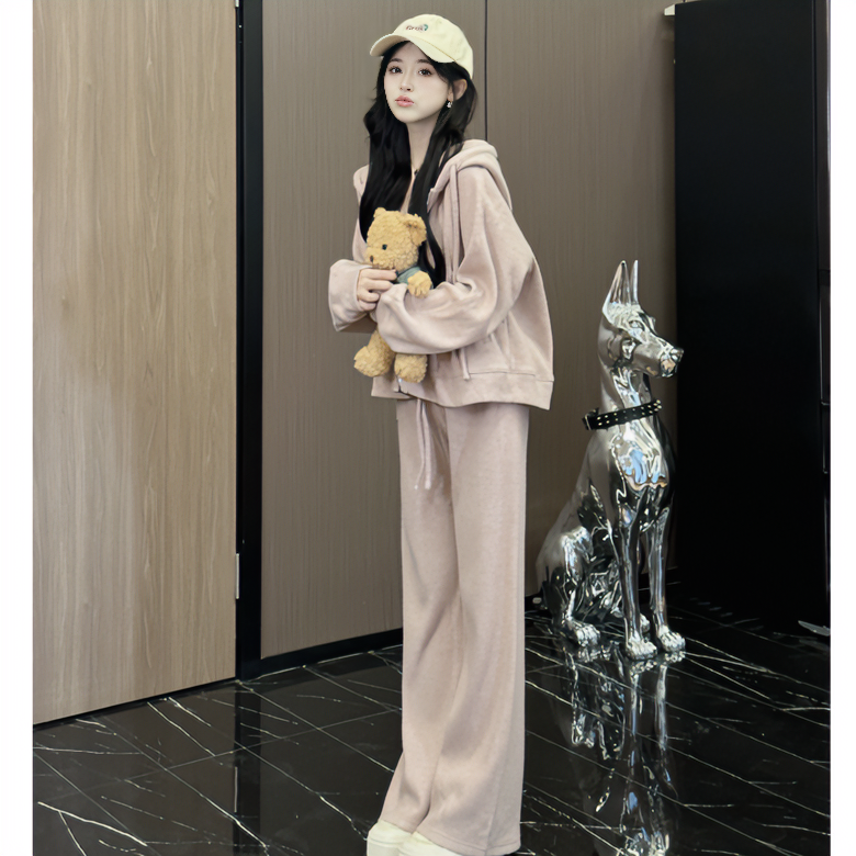 2025年春季新款连帽卫衣外套+阔腿裤时尚宽松休闲两件套学生套装